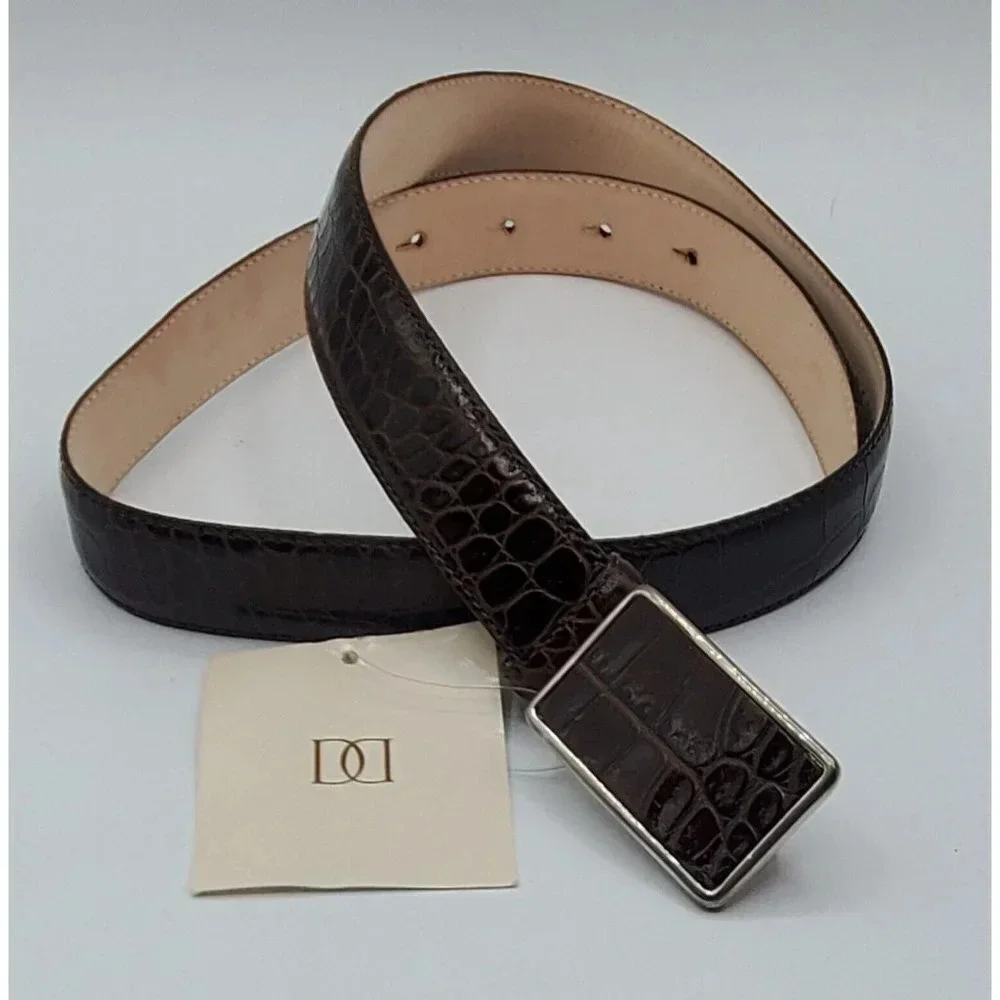 Doncaster Women's Med Brown Croc Inlay Faux Alligator Embossed Leather  Belt USA - Picture 2 of 6